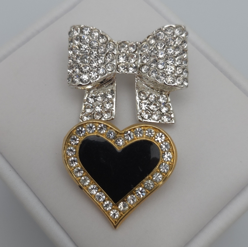 Lot Of Brooches Silver Bow and Gold Heart Pin Sold Together